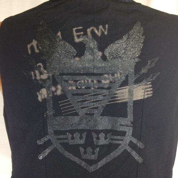 Vintage 90s Guess Vest Mens Medium Black Crushed Velvet 5 button Graphic Back - Picture 9 of 10